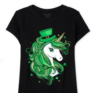 10/12 - Girls St. Patrick's Day Unicorn Graphic Tee - Black